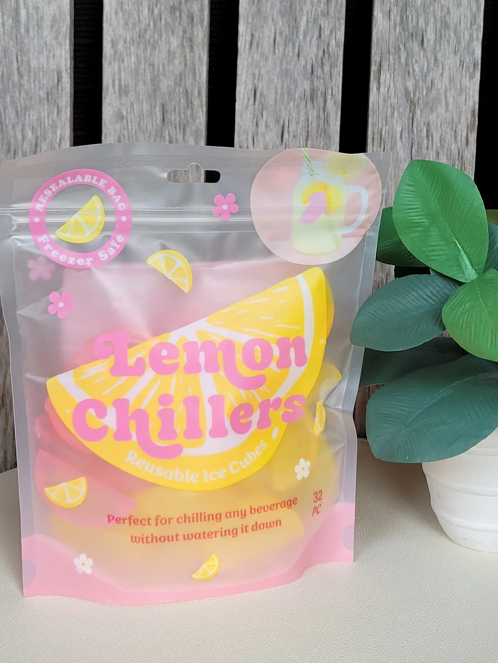 Reusable Lemon Shaped Ice Cubes - Pink & Yellow Set Of 32